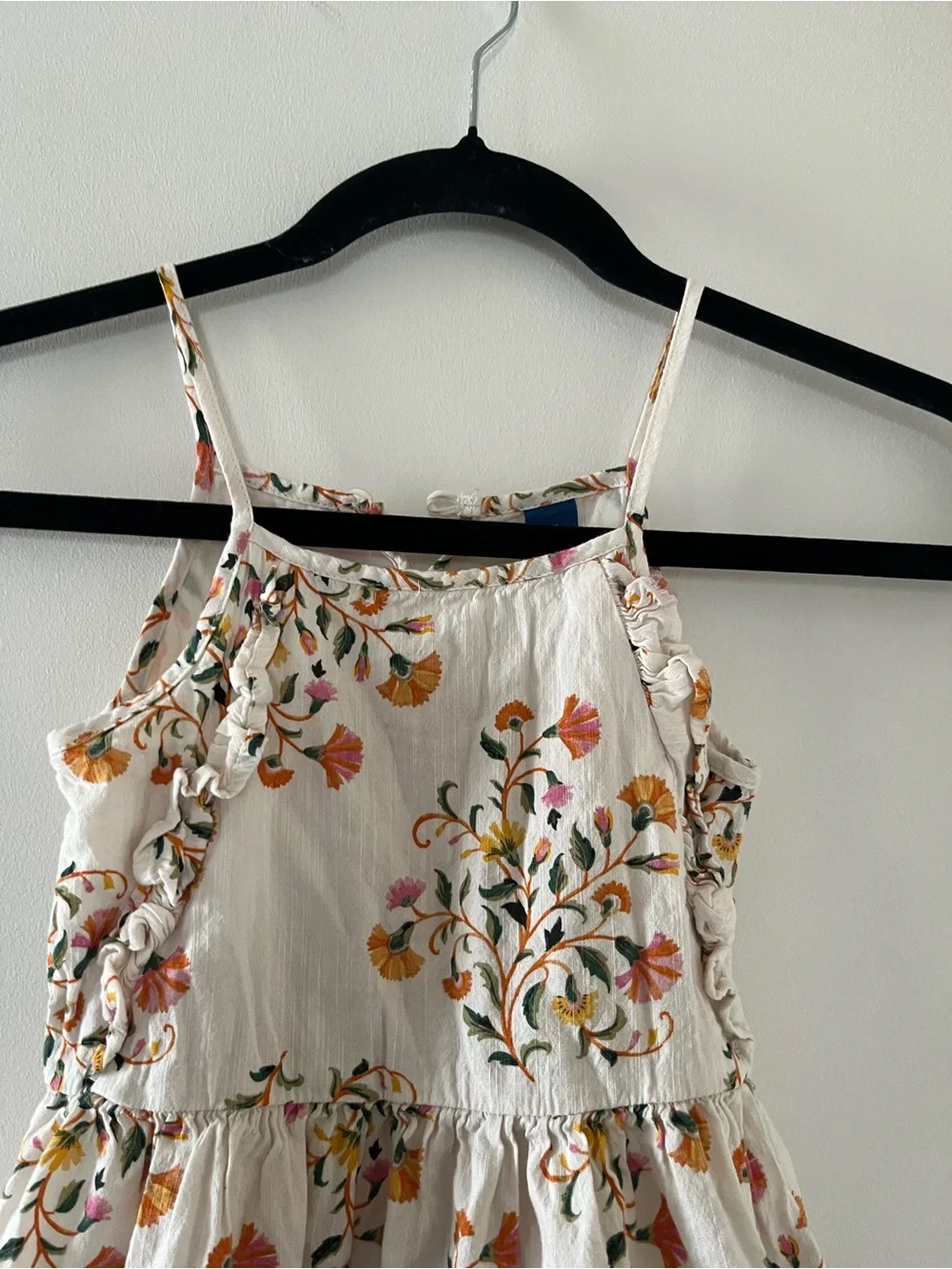 Old Navy Girls 4T Cream Orange Cotton Blend Floral Sundress Ruffle Cottagecore